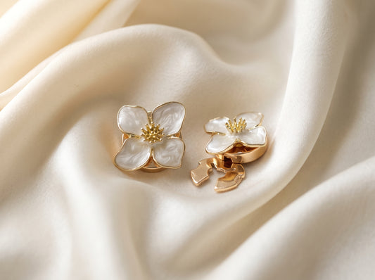 white flower 4 petal Button