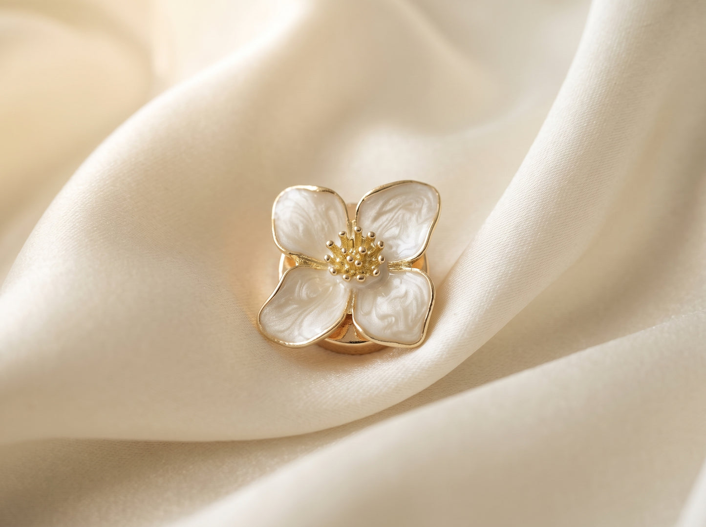 white flower 4 petal Button